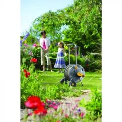 Hozelock 60m Assembled Hose Cart With 50m Hose -Garden Care Shop 340873 60m reel with 50m hose in use